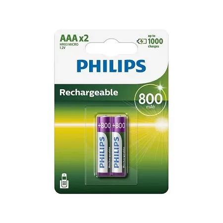 1PHILIPS 800 MAH RECHARGABLE AAA BATTERIES 2PACK