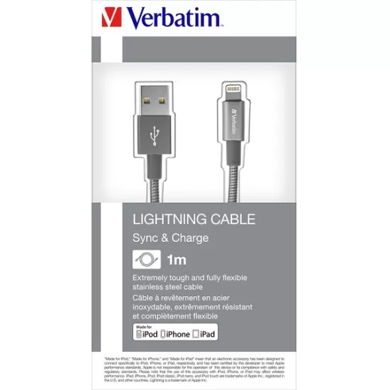 1VERBATIM USB CABLE FOR APPLE DEVICES LIGHTNING 100cm GREY